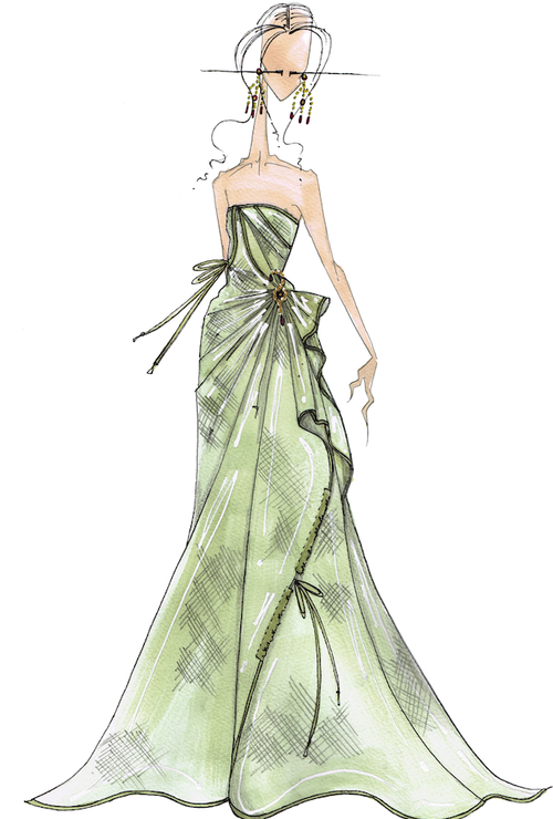 Pencil sketch of a girl in a dress. Generative AI. Fashion design concept.  Stock Illustration