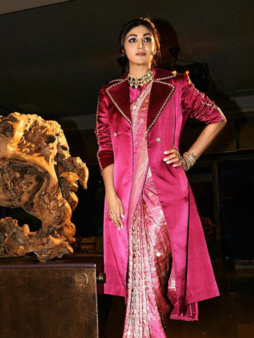 Satin Silk Grey Marvelous Shilpa Shetty Saree Designs